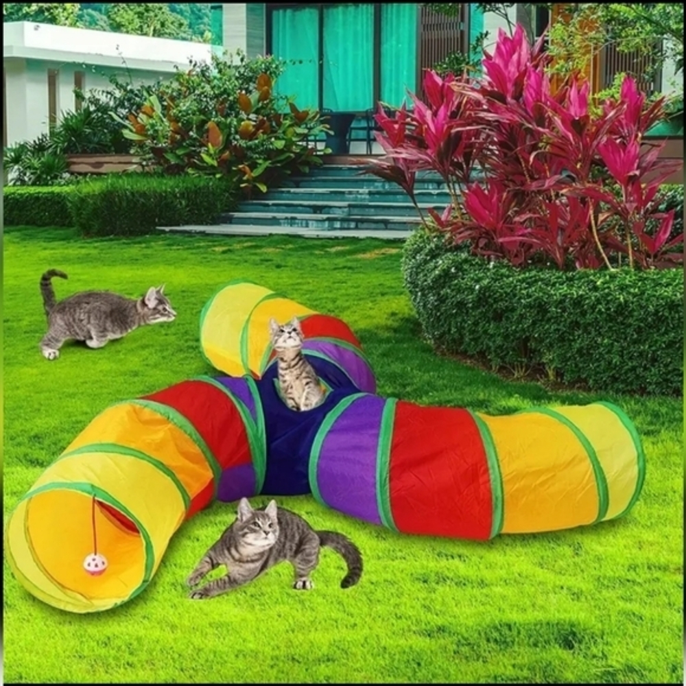 Foldable Cat‎ 3 Way Entrance Tunnel with Peep Holes and Hanging Ball